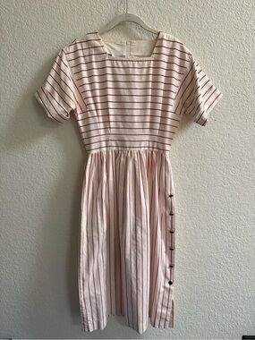 Knights Ltd. 1990s Vintage Petite White Dress with Red Stripes
